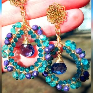 Purple and turquoise teardrop dangles